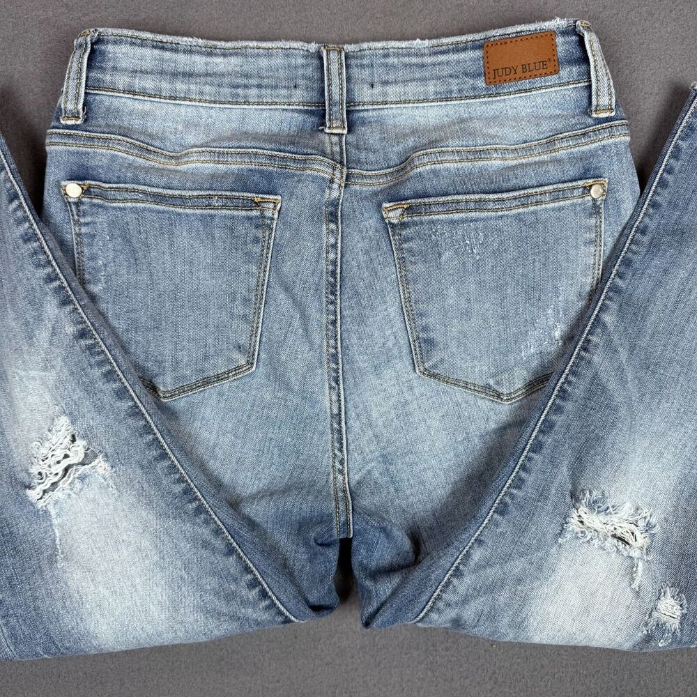 JUDY BLUE Jeans Women's 5/27 Skinny Fit Capri Distressed Denim Pants Stretch